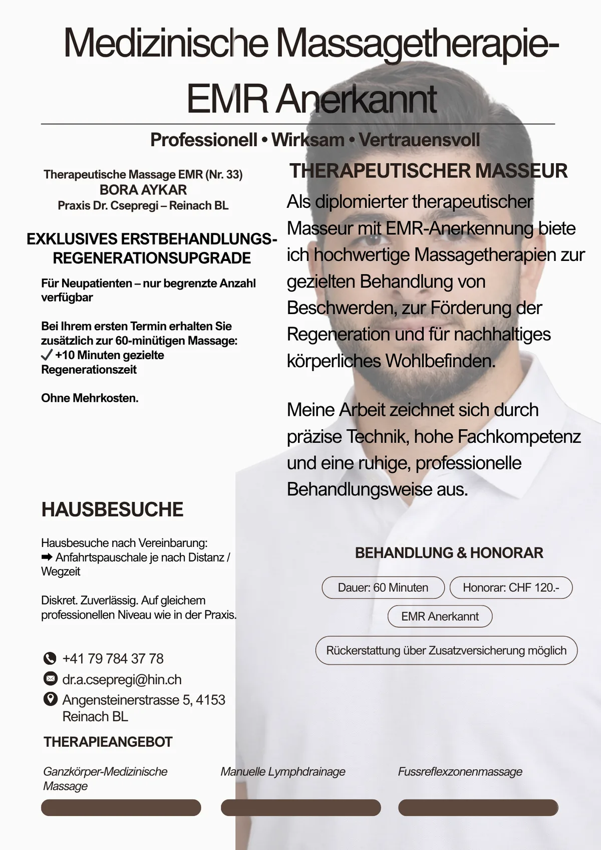 Übersicht der medizinischen Massagetherapie mit Bora Aykar in der Praxis Dr. Csepregi